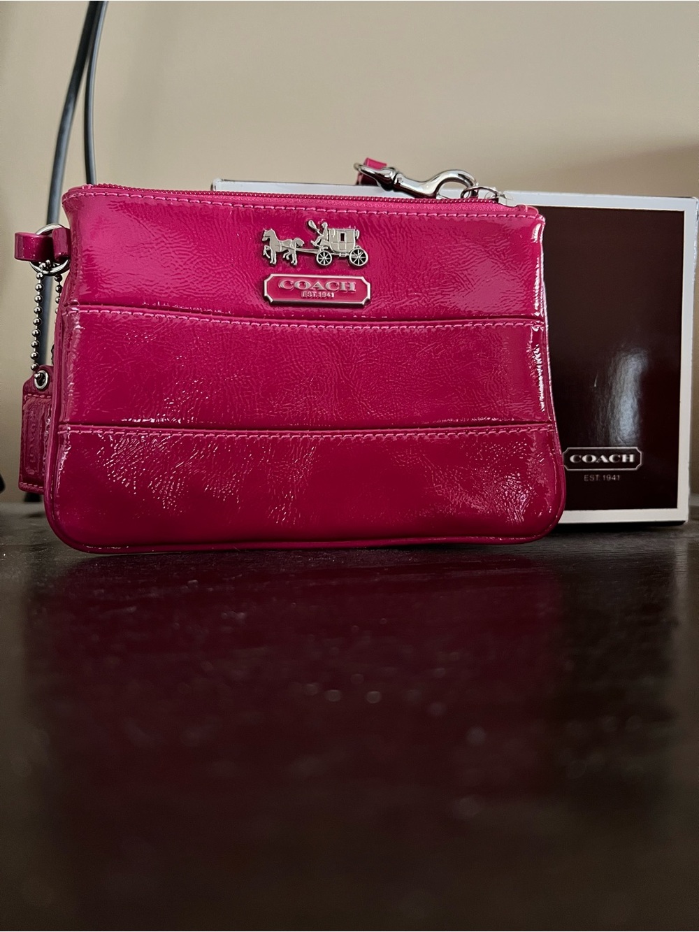 Coach Hot Pink Patent Leather Wristlet with Horse & Carriage Hardware